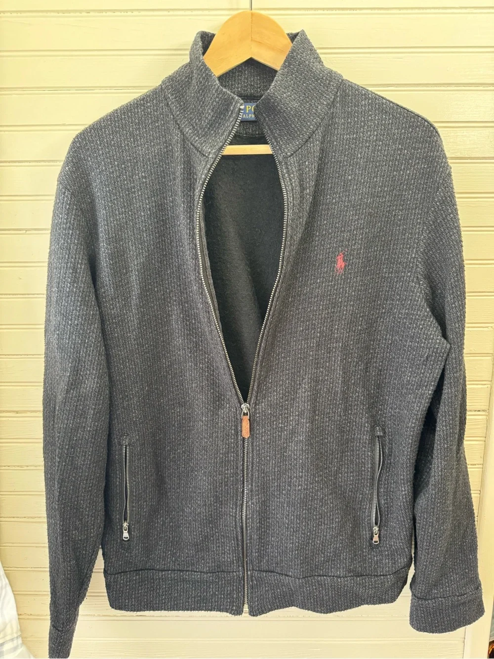 Polo Ralph Lauren Men's Charcoal Deep Blue Zip-Up Sweater - Picture 8 of 9